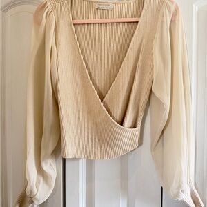Urban Outfitters Cream Ribbed Wrap Blouse